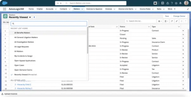 Advologix spend management software recently viewed interface