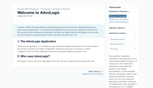 Screen shot showing infromation about Advologix software